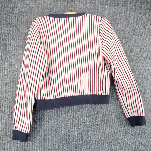 Orenda Women's Pullover Crop Sweater White Red Striped Small Crew Neck - Picture 5 of 13